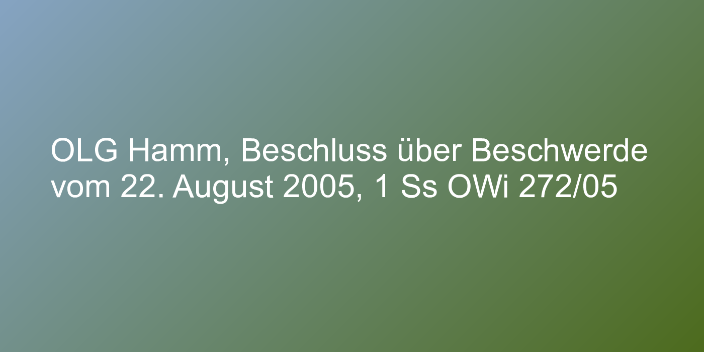 OLG Hamm, Beschluss über Beschwerde vom 22. August 2005, 1 Ss OWi 272/05