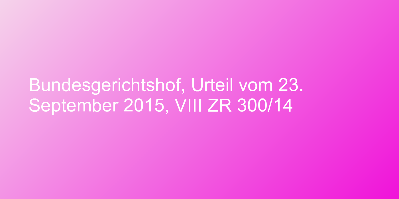 Bundesgerichtshof, Urteil vom 23. September 2015, VIII ZR 300/14