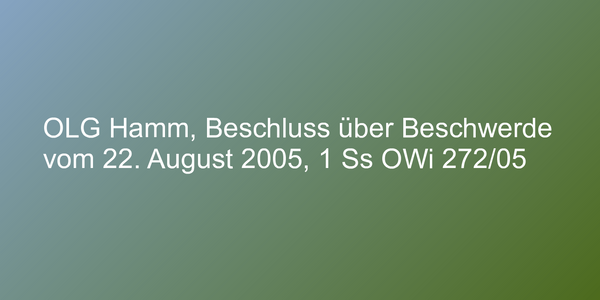 OLG Hamm, Beschluss über Beschwerde vom 22. August 2005, 1 Ss OWi 272/05